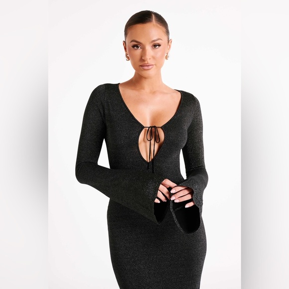 Meshki black metallic Kamila long-sleeve keyhole maxi dress - size XL - Picture 3 of 4